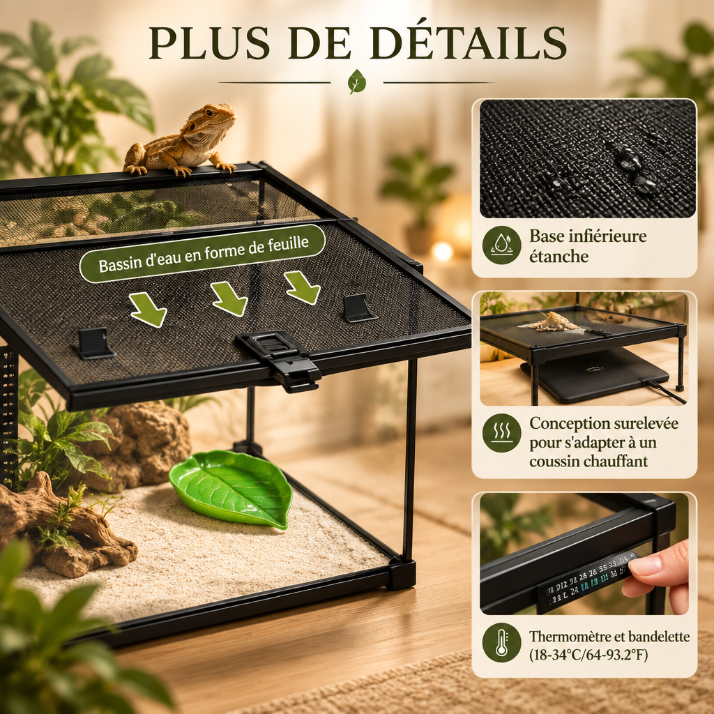 Terrarium reptile en verre 50x30x35 cm – Gecko, serpent, lézard